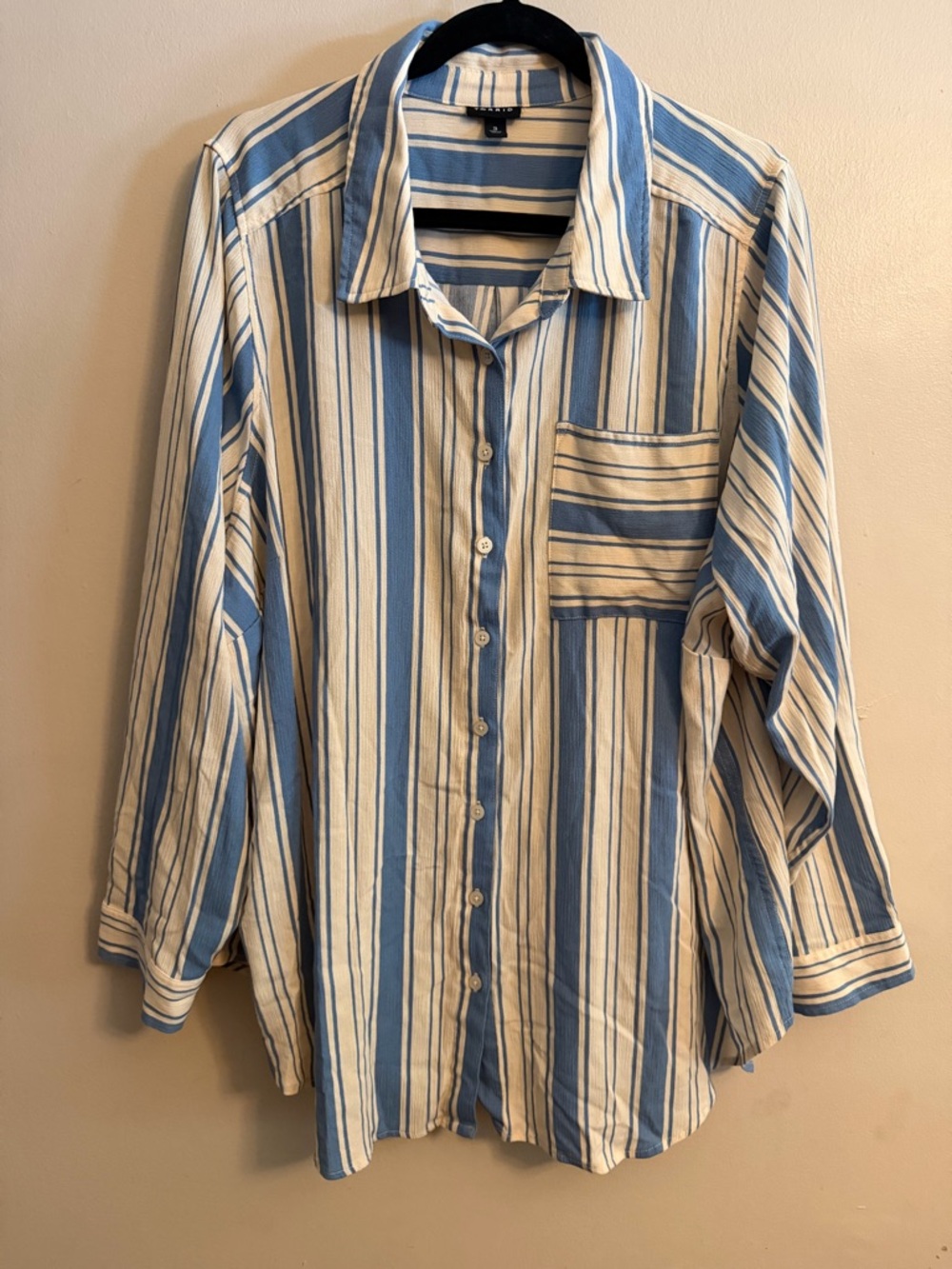 Blue and White Striped Button-Up Shirt